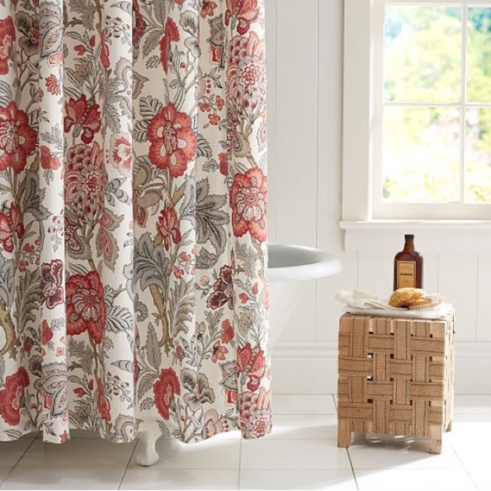 Floral Shower Curtain - Red and Gray
